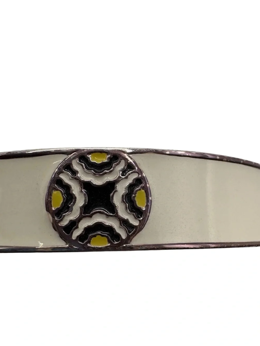 Vera Bradley Enamel Hinged Bangle Bracelet Sunshine Floral White Yellow Black